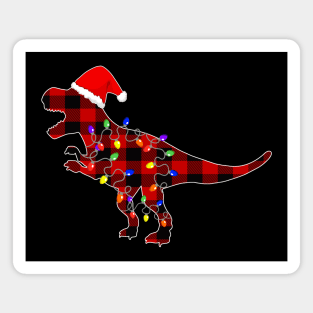 Red Plaid T Rex Christmas Buffalo Dinosaur Lights Family Pajamas Gift Magnet